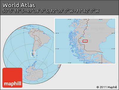 Gray Location Map of the Area around 49° 51' 40" S, 72° 10' 30" W