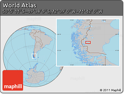 Gray Location Map of the Area around 49° 51' 40" S, 72° 10' 30" W