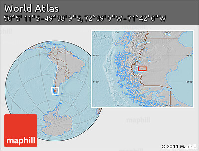 Gray Location Map of the Area around 49° 51' 40" S, 72° 10' 30" W, hill shading