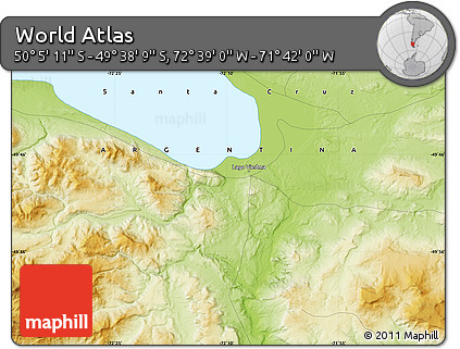 Physical Map of the Area around 49° 51' 40" S, 72° 10' 30" W
