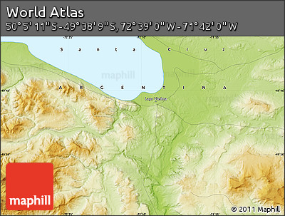Physical Map of the Area around 49° 51' 40" S, 72° 10' 30" W