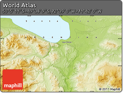 Physical Map of the Area around 49° 51' 40" S, 72° 10' 30" W