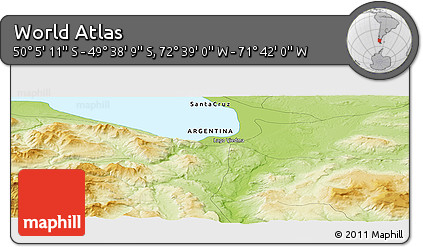 Physical Panoramic Map of the Area around 49° 51' 40" S, 72° 10' 30" W