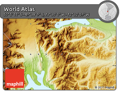 Physical Map of the Area around 49° 51' 40" S, 73° 1' 30" W