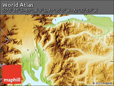 Physical Map of the Area around 49° 51' 40" S, 73° 1' 30" W