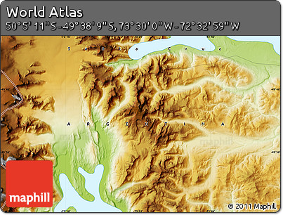 Physical Map of the Area around 49° 51' 40" S, 73° 1' 30" W