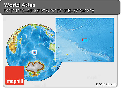 Physical Location Map of the Area around 49° 51' 40" S, 77° 25' 30" E