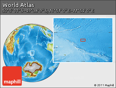 Physical Location Map of the Area around 49° 51' 40" S, 77° 25' 30" E