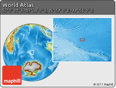 Physical Location Map of the Area around 49° 51' 40" S, 77° 25' 30" E