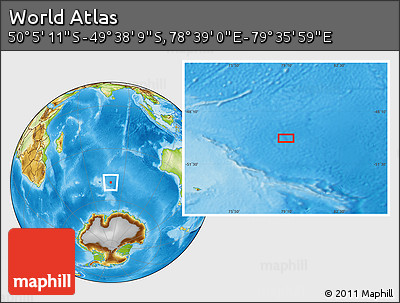 Physical Location Map of the Area around 49° 51' 40" S, 79° 7' 30" E