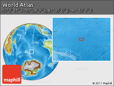 Physical Location Map of the Area around 49° 51' 40" S, 84° 13' 29" E