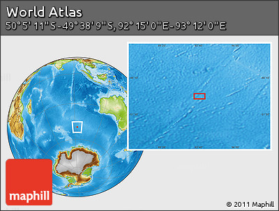 Physical Location Map of the Area around 49° 51' 40" S, 92° 43' 29" E