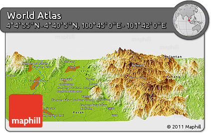 Physical Panoramic Map of the Area around 4° 22' 30" N, 101° 13' 29" E