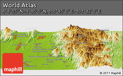 Physical Panoramic Map of the Area around 4° 22' 30" N, 101° 13' 29" E