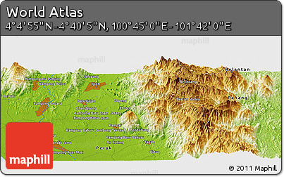 Physical Panoramic Map of the Area around 4° 22' 30" N, 101° 13' 29" E