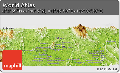 Physical Panoramic Map of the Area around 4° 22' 30" N, 102° 4' 29" E
