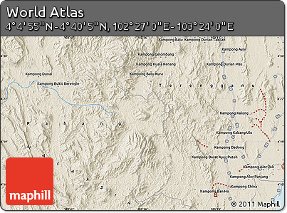 Shaded Relief Map of the Area around 4° 22' 30" N, 102° 55' 30" E
