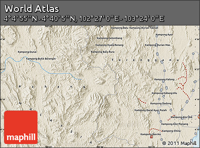 Shaded Relief Map of the Area around 4° 22' 30" N, 102° 55' 30" E