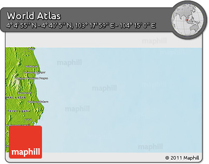 Physical 3D Map of the Area around 4° 22' 30" N, 103° 46' 30" E