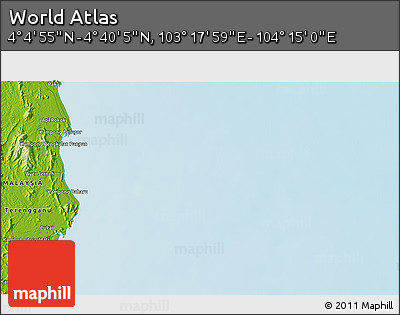 Physical 3D Map of the Area around 4° 22' 30" N, 103° 46' 30" E