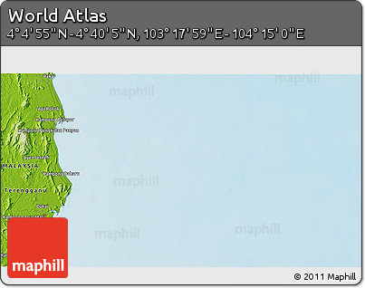 Physical 3D Map of the Area around 4° 22' 30" N, 103° 46' 30" E