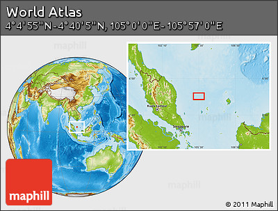 Physical Location Map of the Area around 4° 22' 30" N, 105° 28' 29" E