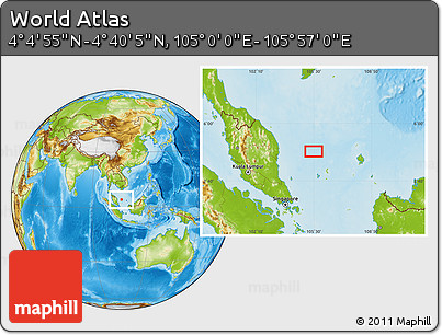 Physical Location Map of the Area around 4° 22' 30" N, 105° 28' 29" E