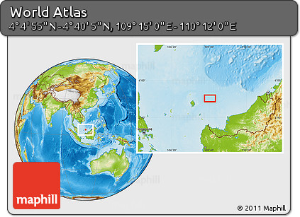 Physical Location Map of the Area around 4° 22' 30" N, 109° 43' 29" E