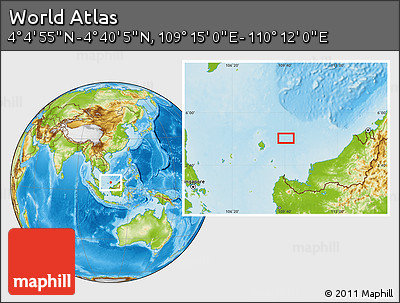 Physical Location Map of the Area around 4° 22' 30" N, 109° 43' 29" E