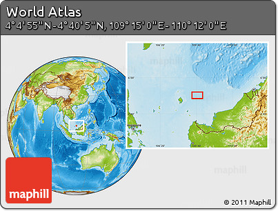 Physical Location Map of the Area around 4° 22' 30" N, 109° 43' 29" E