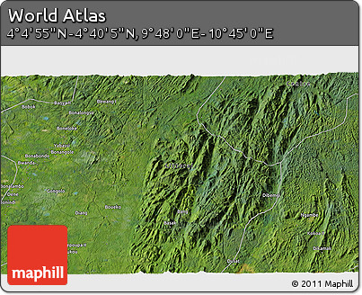 Satellite 3D Map of the Area around 4° 22' 30" N, 10° 16' 30" E