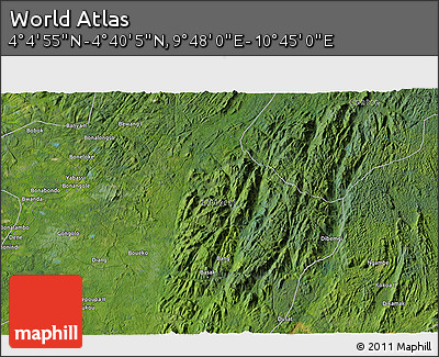 Satellite 3D Map of the Area around 4° 22' 30" N, 10° 16' 30" E