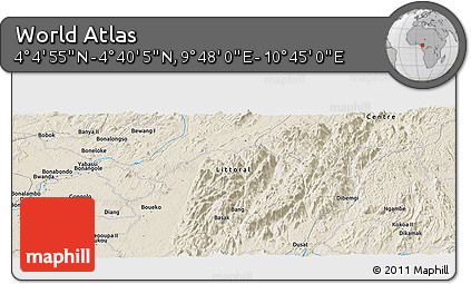 Shaded Relief Panoramic Map of the Area around 4° 22' 30" N, 10° 16' 30" E