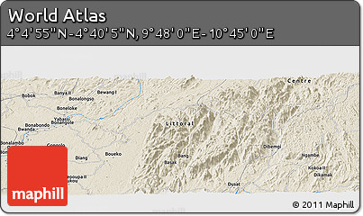 Shaded Relief Panoramic Map of the Area around 4° 22' 30" N, 10° 16' 30" E