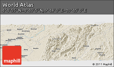 Shaded Relief Panoramic Map of the Area around 4° 22' 30" N, 10° 16' 30" E