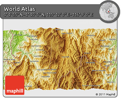 Physical 3D Map of the Area around 4° 22' 30" N, 115° 40' 30" E