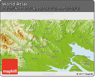 Physical 3D Map of the Area around 4° 22' 30" N, 117° 22' 30" E