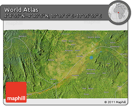 Satellite 3D Map of the Area around 4° 22' 30" N, 11° 7' 30" E