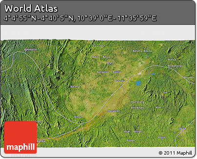 Satellite 3D Map of the Area around 4° 22' 30" N, 11° 7' 30" E