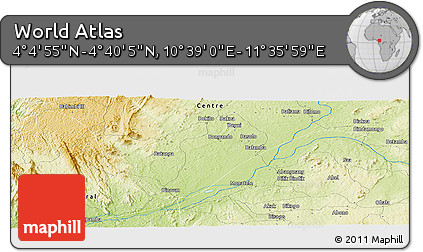 Physical Panoramic Map of the Area around 4° 22' 30" N, 11° 7' 30" E