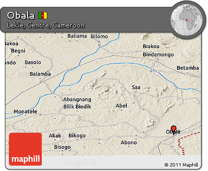 Shaded Relief Panoramic Map of Obala