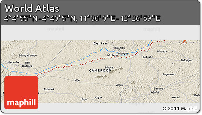Shaded Relief Panoramic Map of the Area around 4° 22' 30" N, 11° 58' 29" E