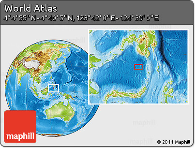 Physical Location Map of the Area around 4° 22' 30" N, 124° 10' 30" E