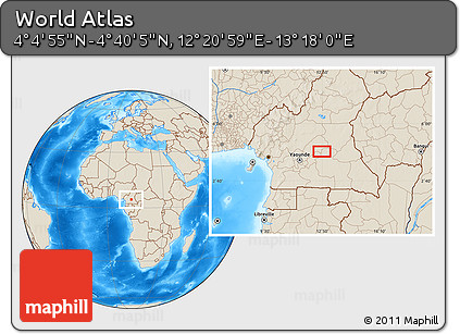Shaded Relief Location Map of the Area around 4° 22' 30" N, 12° 49' 29" E