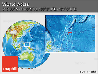 Physical Location Map of the Area around 4° 22' 30" N, 133° 31' 30" E