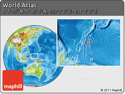 Physical Location Map of the Area around 4° 22' 30" N, 133° 31' 30" E