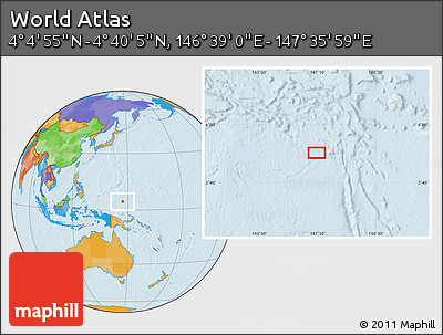 Political Location Map of the Area around 4° 22' 30" N, 147° 7' 30" E