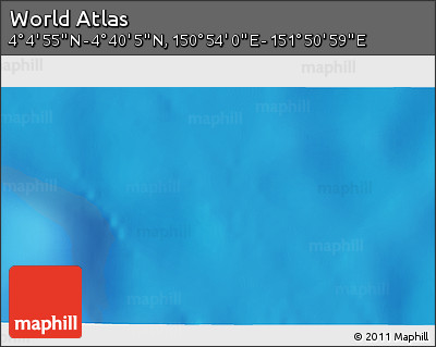 Physical 3D Map of the Area around 4° 22' 30" N, 151° 22' 30" E