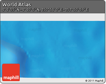 Physical 3D Map of the Area around 4° 22' 30" N, 151° 22' 30" E