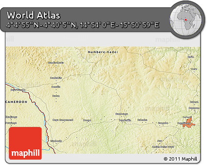 Physical 3D Map of the Area around 4° 22' 30" N, 15° 22' 30" E